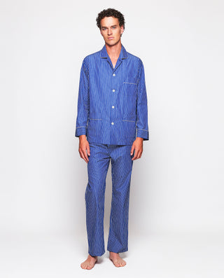 Pijama largo azul rayas blancas algodón popel by M | 00325_0050_1
