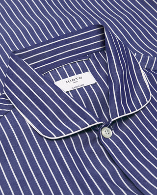 Pijama largo azul rayas blancas algodón popelín