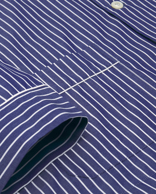 Pijama largo azul rayas blancas algodón popelín