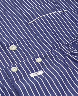 Pijama largo azul rayas blancas algodón popelín