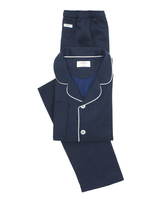 Navy blue long jacquard knit pajama