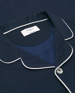 Navy blue long jacquard knit pajama