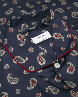 Navy blue paisley print long cotton jacquard