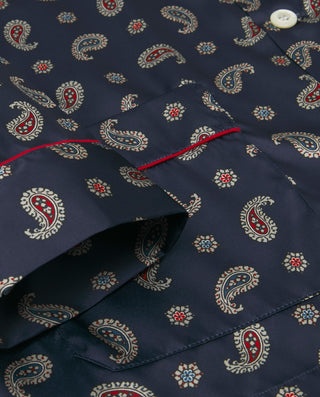 Navy blue paisley print long cotton jacquard