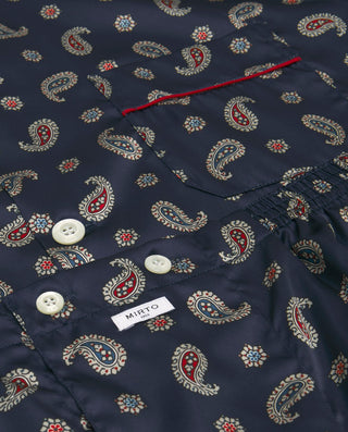 Navy blue paisley print long cotton jacquard