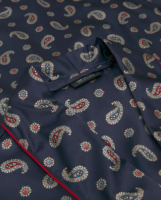 Bata cruzada azul marino estampado paisley