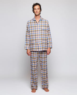 Pijama largo cuadros cáqui de franela