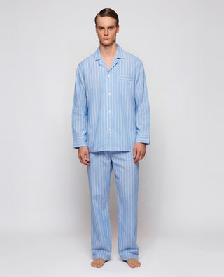 Pijama largo azul con raya blanca en mezcla by MIR | 00352_0050_1