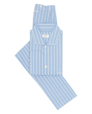 Pijama largo azul con raya blanca en mezcla by MIR | 00352_0050_3
