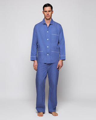 Pijama largo azul motivo geométrico de algodó by M | 00358_0050_1