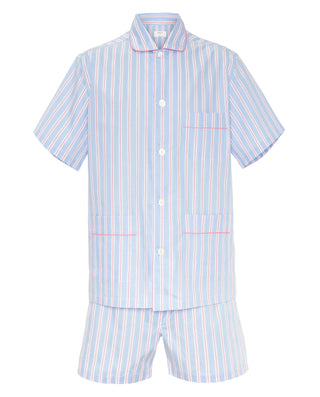 Pijama corto azul con rayas rojas de algodón by MI | 00360_0050_3