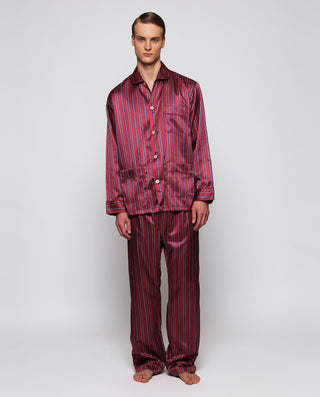 Pijama largo granate satinado de rayas bicolo by M | 00365_0050_1