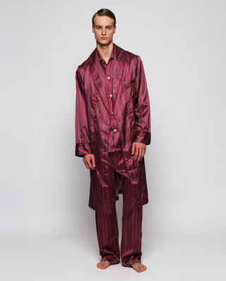 Pijama largo granate satinado de rayas bicolo by M | 00365_0050_3