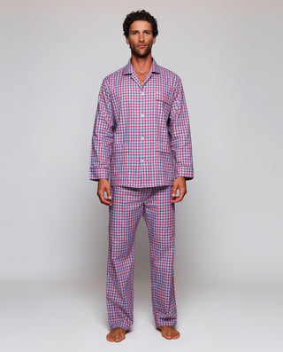 Pijama largo mezcla de algodón cuadro azul y by MI | 00394_0050_1