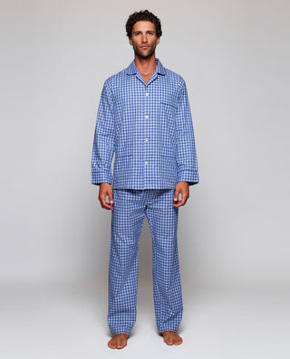 Pijama largo mezcla de algodón cuadros azules by M | 00395_0050_1