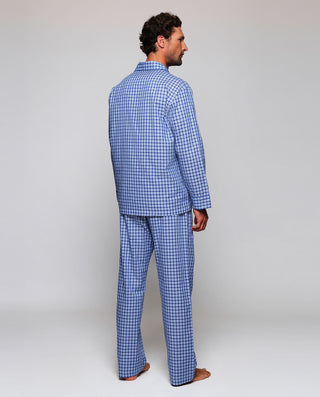 Pijama largo mezcla de algodón cuadros azules by M | 00395_0050_2
