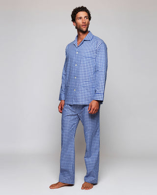 Pijama largo mezcla de algodón cuadros azules by M | 00395_0050_3