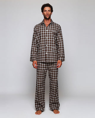 Pijama largo cuadros tartán tonos verdes de f by M | 00403_0050_1