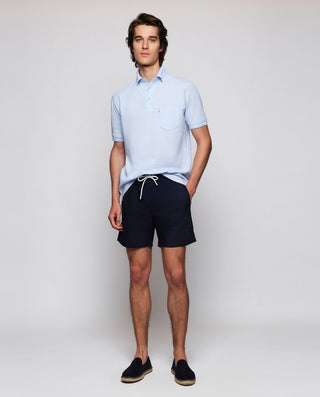 Navy blue striped seersucker swin shorts