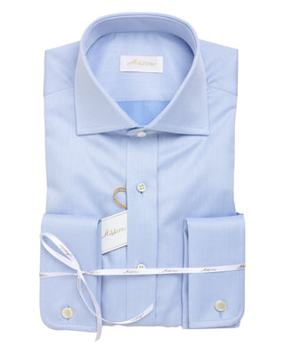 Blue double-cuffed cotton dress shirt