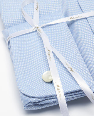 Blue double-cuffed cotton dress shirt