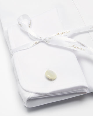 Camisa de vestir de algodón con puño doble blanco