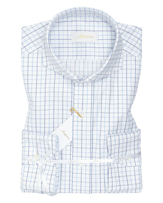 CAMISA MANGA LARGA BLANCA CUADROS AZULES by MIRTO
