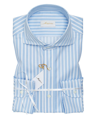 BLUE LONG SLEEVE SHIRT WITH WHITE STRIPES