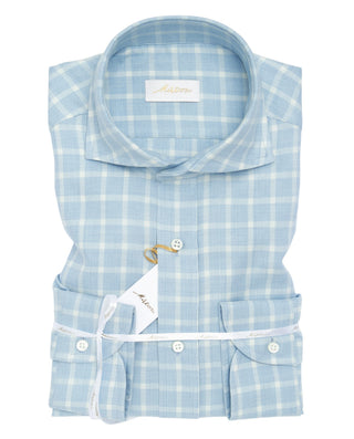 Blue checked long-sleeved casual shirt
