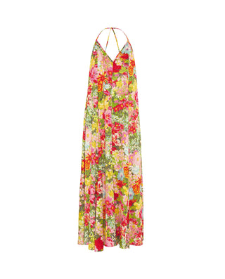 Vestido largo estampado floral verde y rosa by MIR