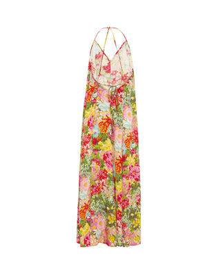 Vestido largo estampado floral verde y rosa by MIR