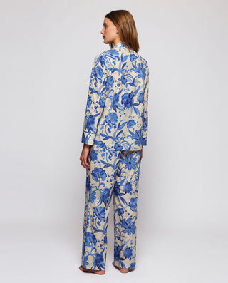 Pijama largo estampado floral azul de algodón by M