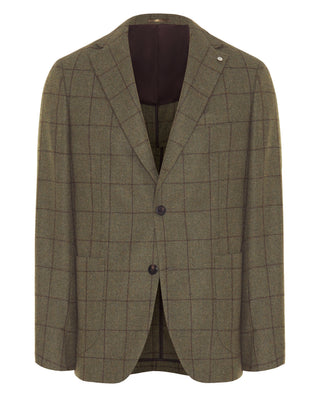 Grey wool windowpane check blazer