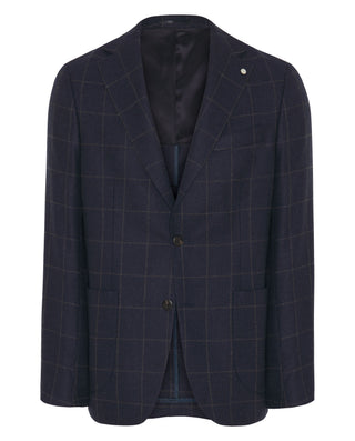 Grey wool windowpane check blazer