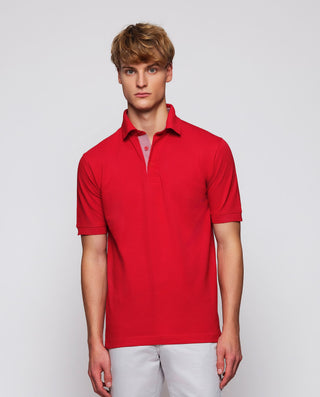 Polo rojo de piqué con detalles Vichy by MIRTO | 03039_0058_2