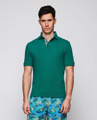 Polo verde de piqué con detalles Vichy by MIRTO | 03039_0059_2