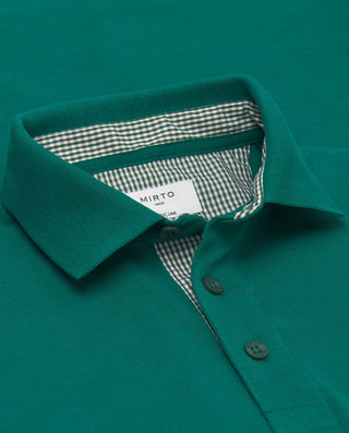 Polo verde de piqué con detalles Vichy by MIRTO | 03039_0059_5