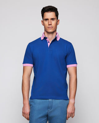 Polo azul de piqué con detalles rosa by MIRTO | 03041_0052_2