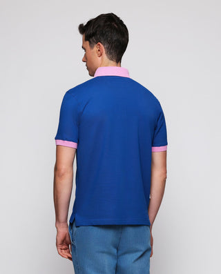 Polo azul de piqué con detalles rosa by MIRTO | 03041_0052_3