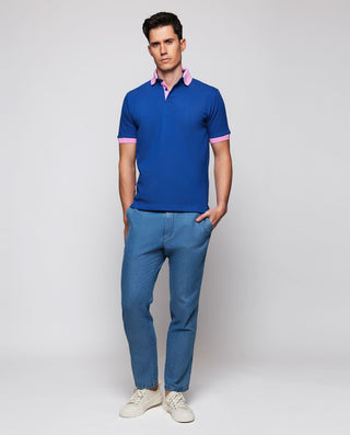 Polo azul de piqué con detalles rosa by MIRTO | 03041_0052_4