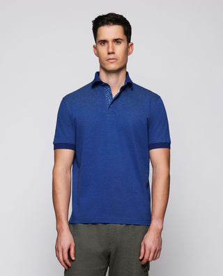 Polo azul de piqué con detalles florales by MIRTO | 03047_0050_2