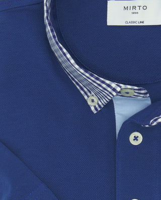 Blue piqué polo gingham plaid collar