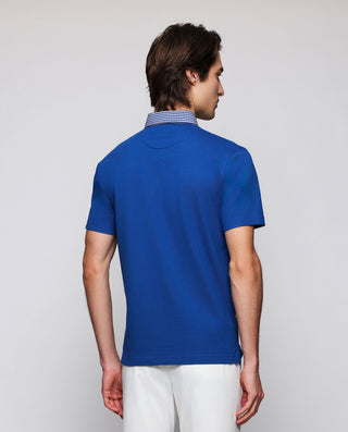 Blue piqué polo gingham plaid collar