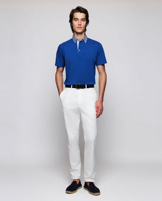 Blue piqué polo gingham plaid collar