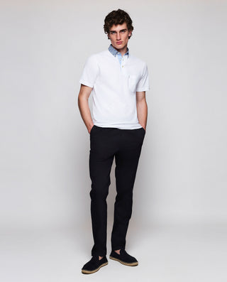 White piqué polo floral shirt collar