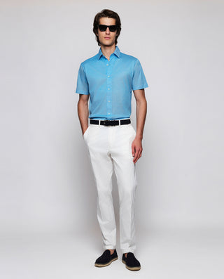 Turquoise Lisle cotton knit shirt short sleeves