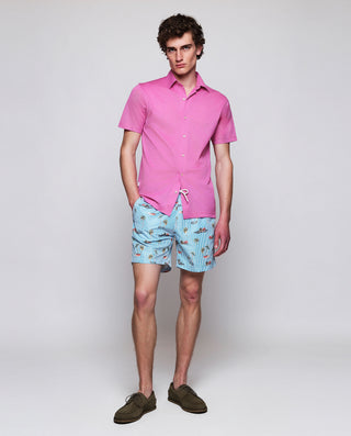Fuchsia Lisle cotton knit shirt short sleeves