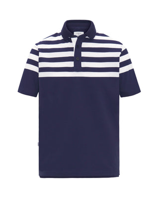 Navy blue piqué polo contrast horizontal stripes