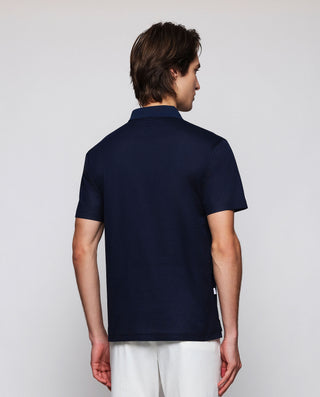Navy blue cotton polo zip closure