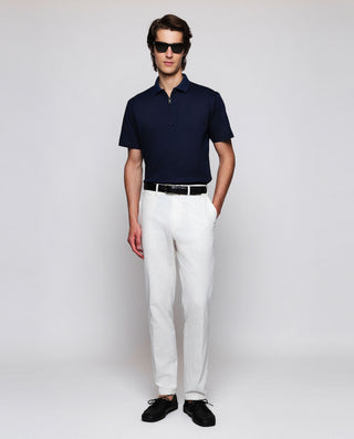 Navy blue cotton polo zip closure